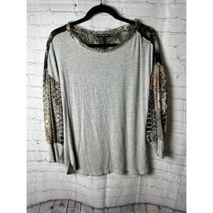 Cha Cha Vente Gray Long Sleeve Top‎ with Snake Print Accents  (L) WORN ONCE